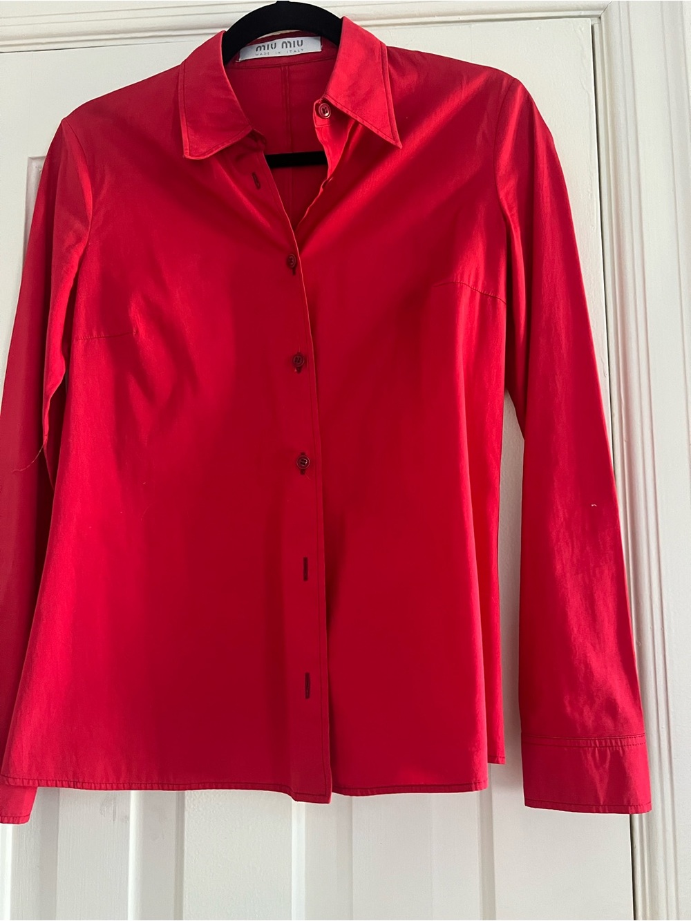 Miu Miu Vibrant Red Button-Down Long Sleeve Shirt